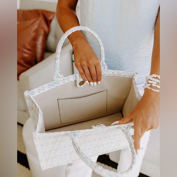 Impressions Online Boutique London Estate Tweed Tote In Sky Blue - One Size - Picture 3 of 10